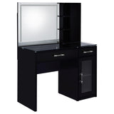 Flora 2-Drawer Vanity Set with LED Mirror - Black High Gloss