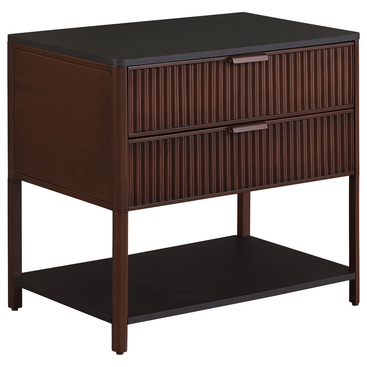 Zimmerlee 2-Drawer Side Table with Shelf, Rust Brown