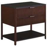 Zimmerlee 2-Drawer Side Table with Shelf, Rust Brown