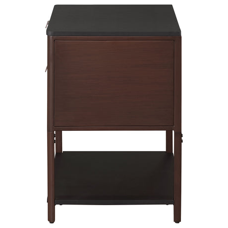 Zimmerlee 2-Drawer Side Table with Shelf, Rust Brown