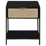 Amherst 1-Drawer Cane Weave Bedside Table, Black Metal