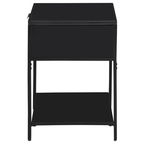 Amherst 1-Drawer Cane Weave Bedside Table, Black Metal
