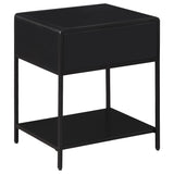 Amherst 1-Drawer Cane Weave Bedside Table, Black Metal