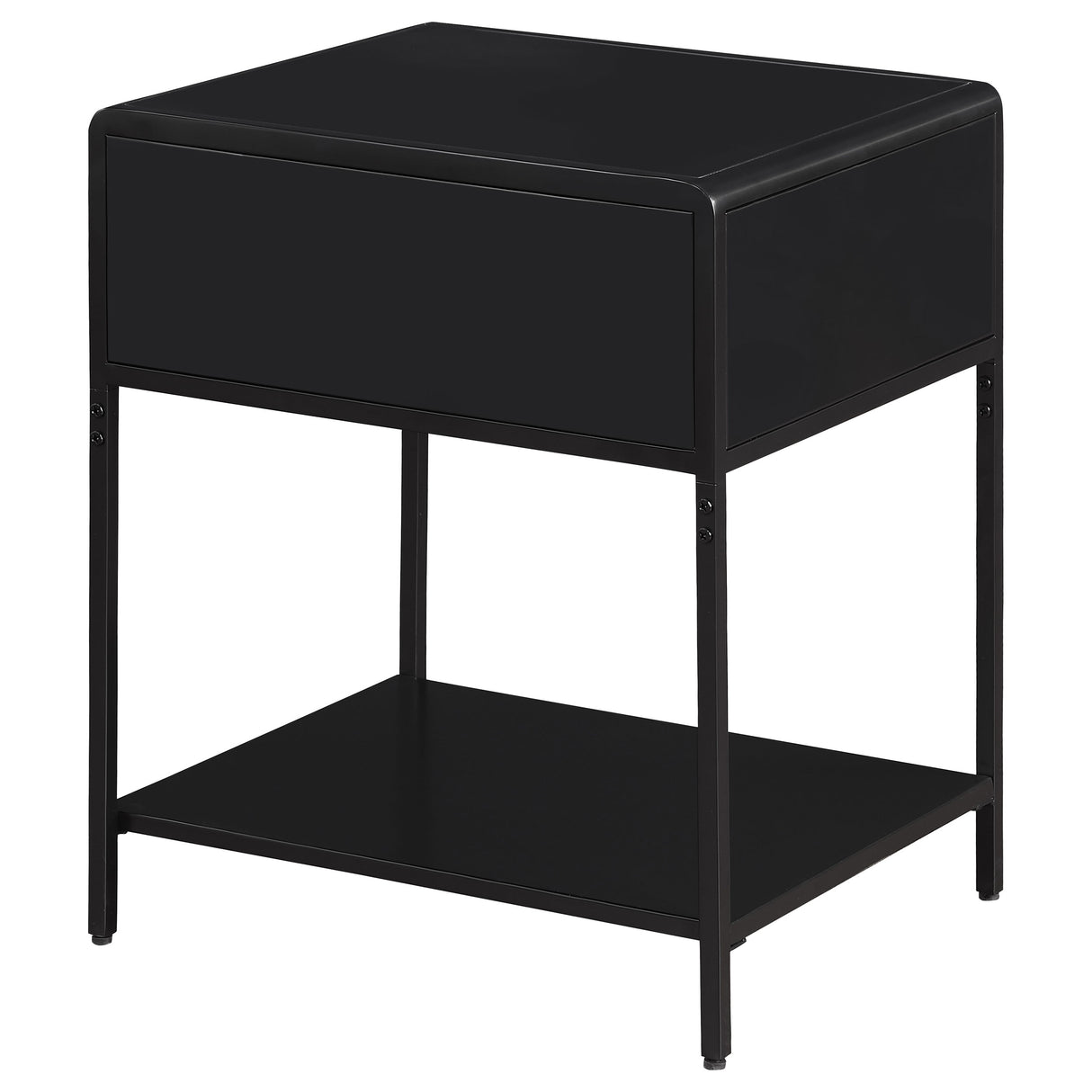 Amherst 1-Drawer Cane Weave Bedside Table, Black Metal