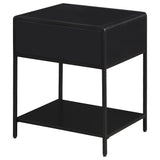 Amherst 1-Drawer Cane Weave Bedside Table, Black Metal