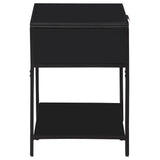 Amherst 1-Drawer Cane Weave Bedside Table, Black Metal