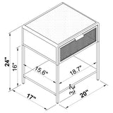 Amherst 1-Drawer Cane Weave Bedside Table, Black Metal