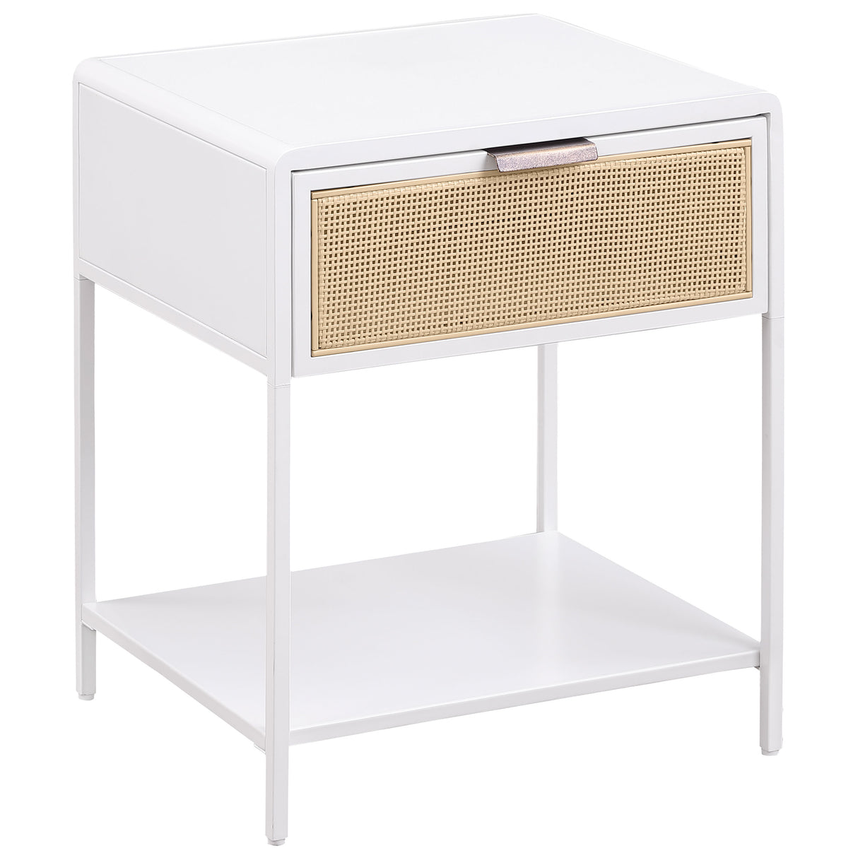 Amherst White Metal Cane 1-Drawer Bedside Table