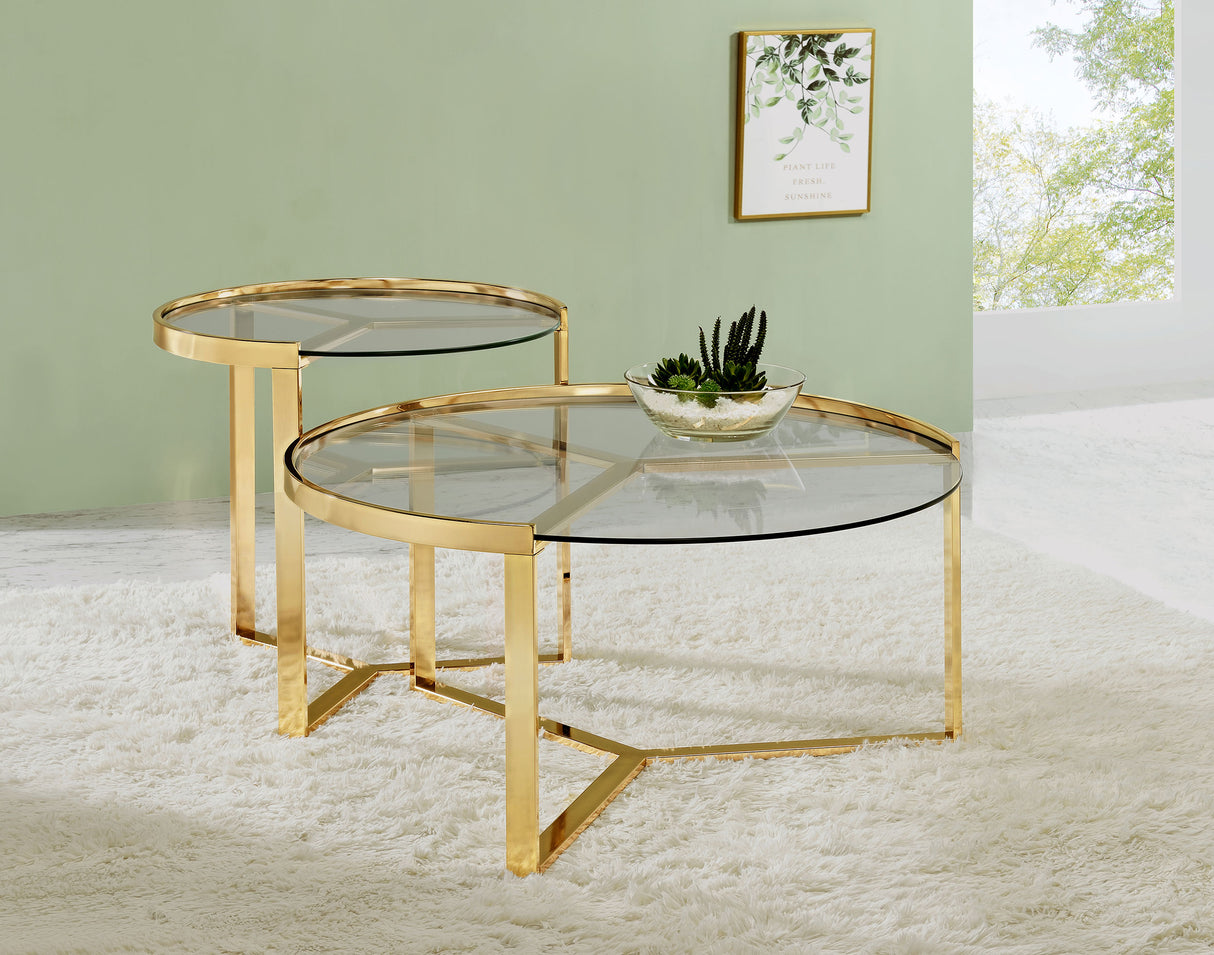 Delia 2-Piece Round Glass Top Nesting Coffee Table, Gold