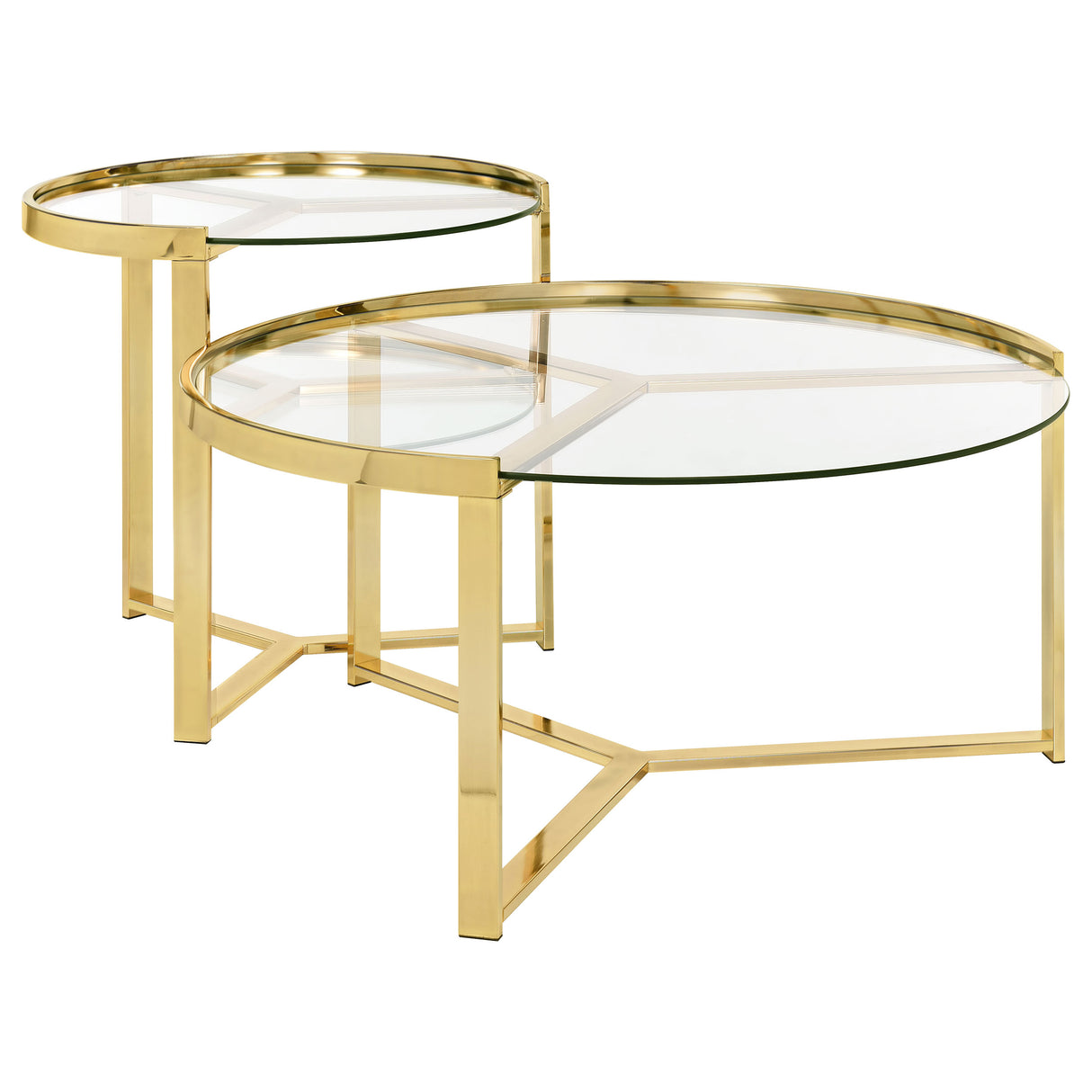 Delia 2-Piece Round Glass Top Nesting Coffee Table, Gold