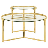 Delia 2-Piece Round Glass Top Nesting Coffee Table, Gold