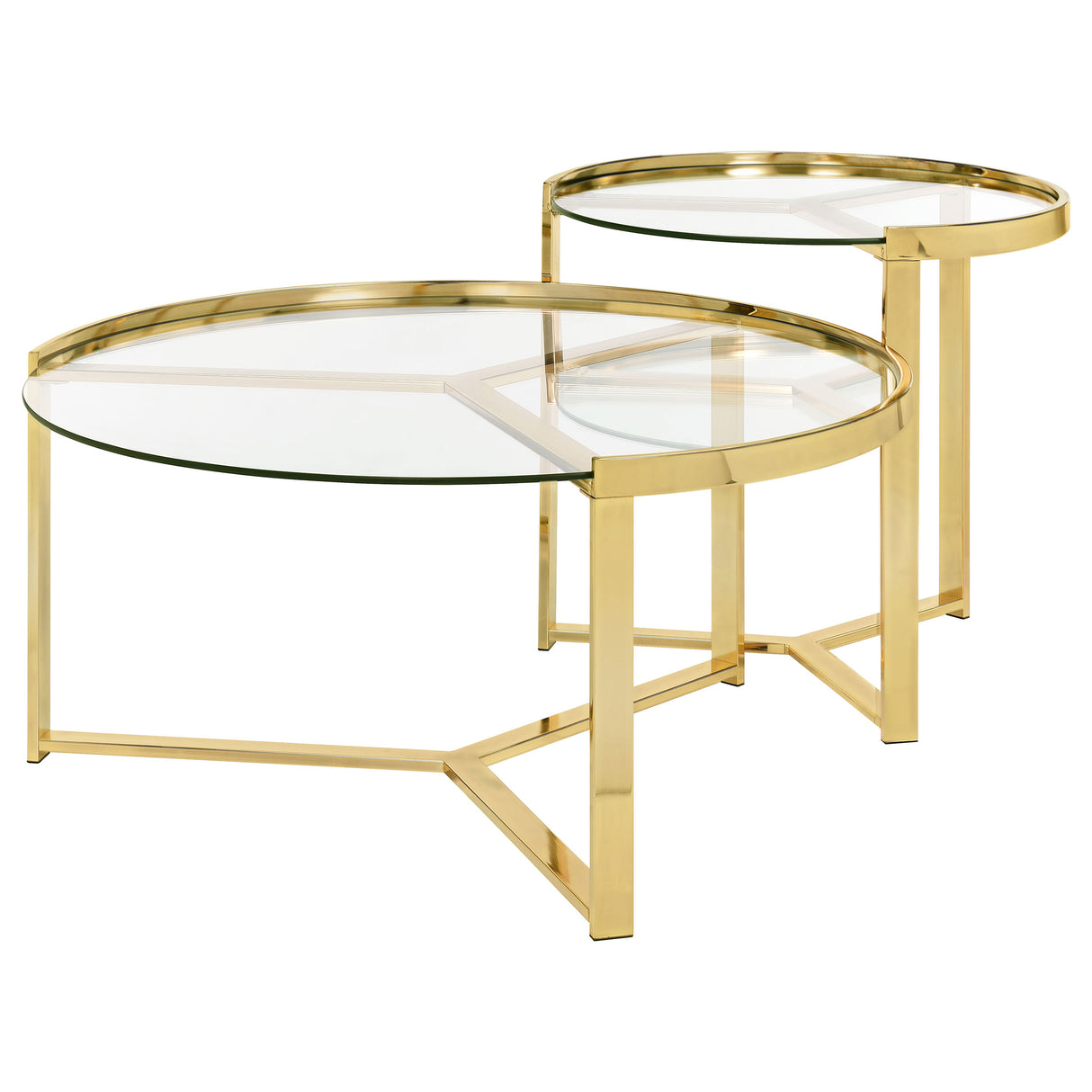 Delia 2-Piece Round Glass Top Nesting Coffee Table, Gold