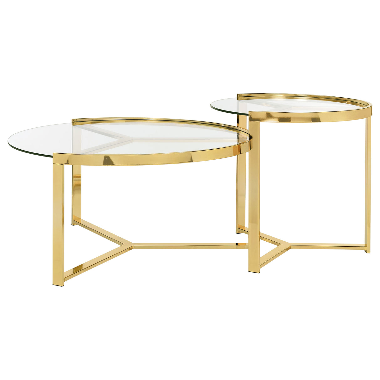 Delia 2-Piece Round Glass Top Nesting Coffee Table, Gold