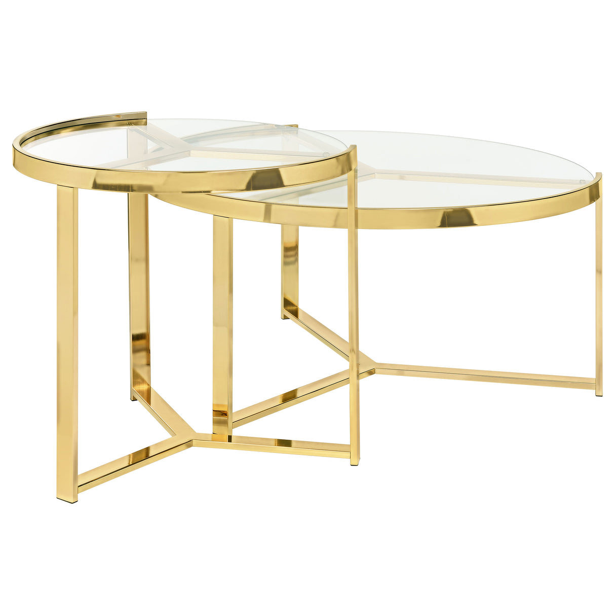 Delia 2-Piece Round Glass Top Nesting Coffee Table, Gold