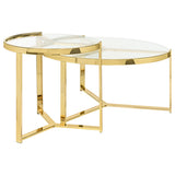 Delia 2-Piece Round Glass Top Nesting Coffee Table, Gold