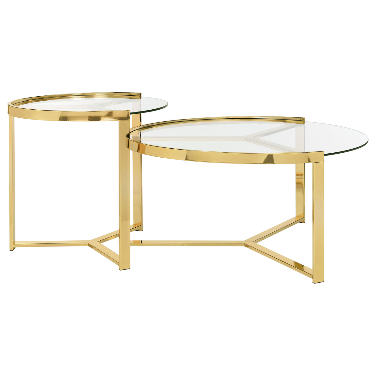 Delia 2-Piece Round Glass Top Nesting Coffee Table, Gold