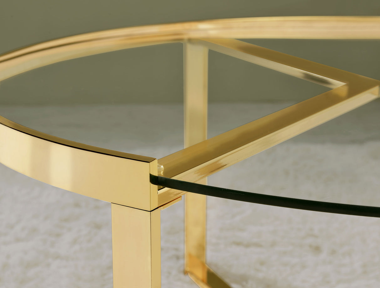 Delia 2-Piece Round Glass Top Nesting Coffee Table, Gold