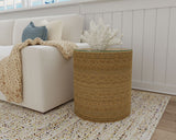 Halden Round Woven Seagrass Accent Side Table, Light Brown