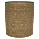 Halden Round Woven Seagrass Accent Side Table, Light Brown