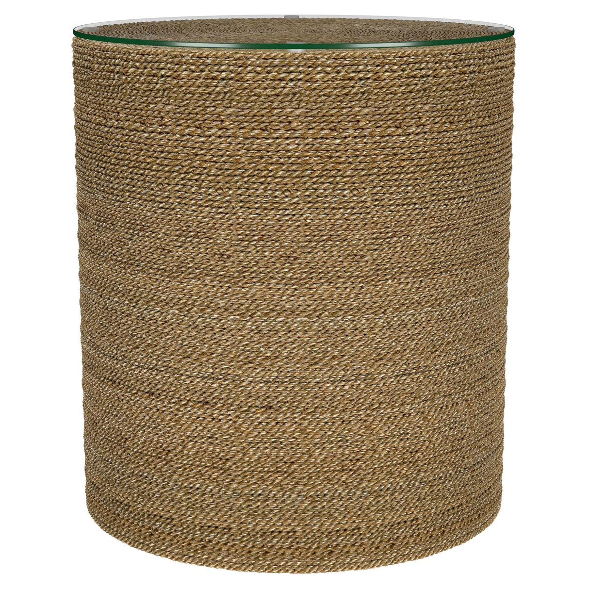 Halden Round Woven Seagrass Accent Side Table, Light Brown