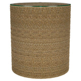 Halden Round Woven Seagrass Accent Side Table, Light Brown