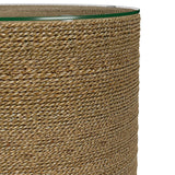 Halden Round Woven Seagrass Accent Side Table, Light Brown