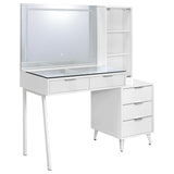 Souza 5-Drawer Makeup Vanity Table with LED Mirror, White High Gloss