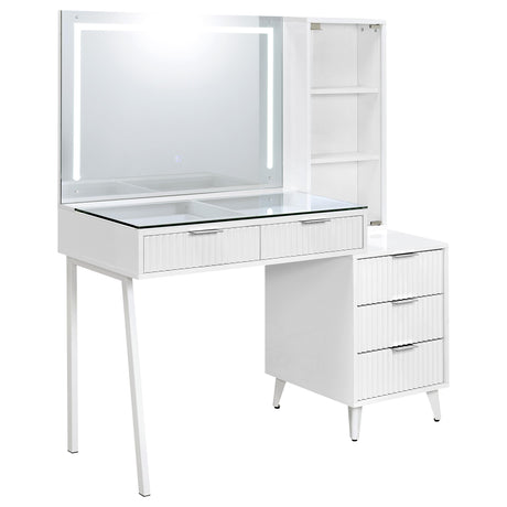 Souza 5-Drawer Makeup Vanity Table with LED Mirror, White High Gloss