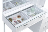 Souza 5-Drawer Makeup Vanity Table with LED Mirror, White High Gloss