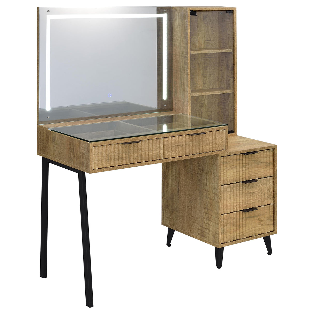 Souza 5-Drawer Makeup Vanity Table with LED Mirror, Mango
