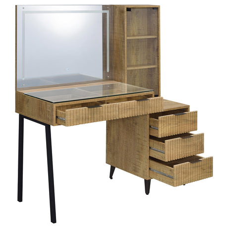 Souza 5-Drawer Makeup Vanity Table with LED Mirror, Mango