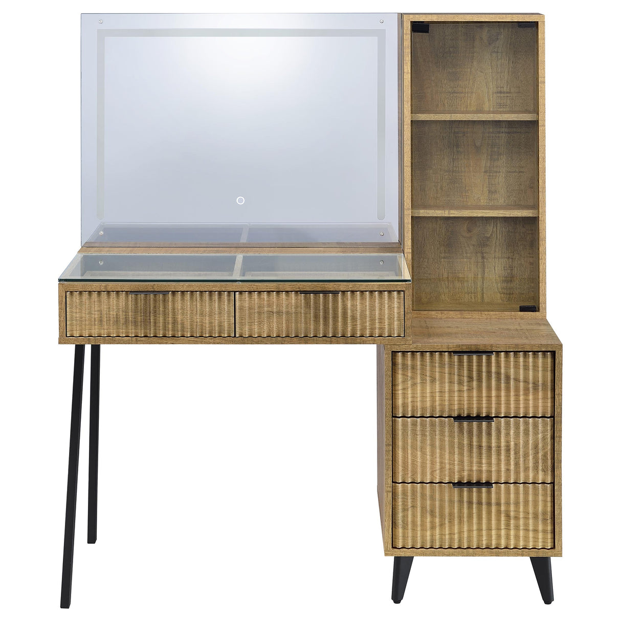 Souza 5-Drawer Makeup Vanity Table with LED Mirror, Mango