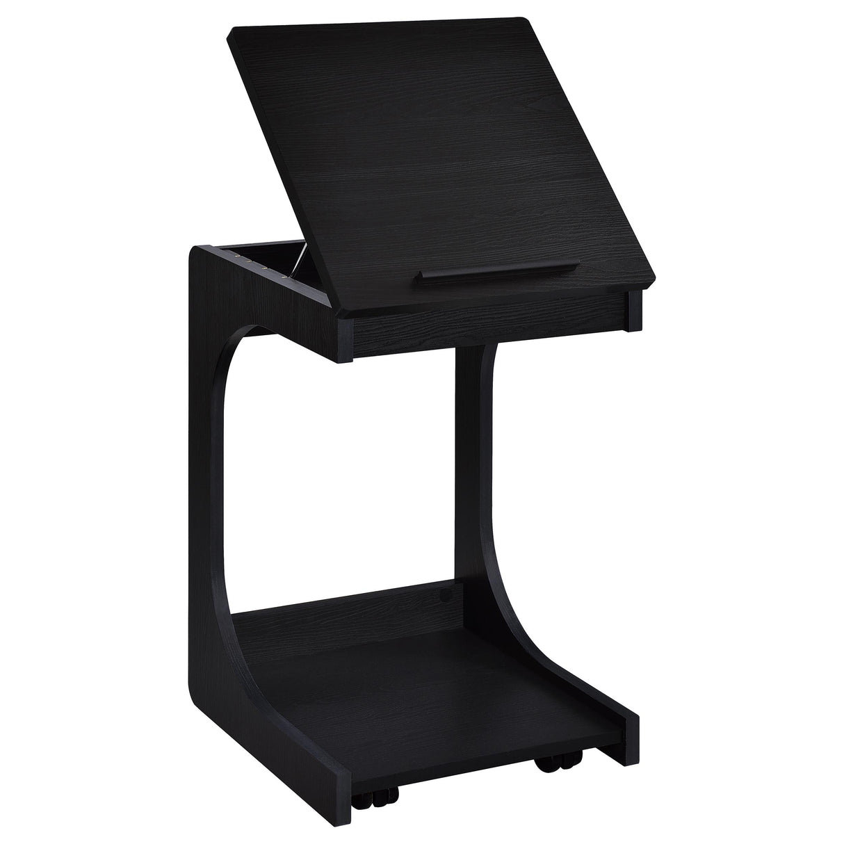 Ralston C-Shaped Lift-Top Side Table with Casters, Black