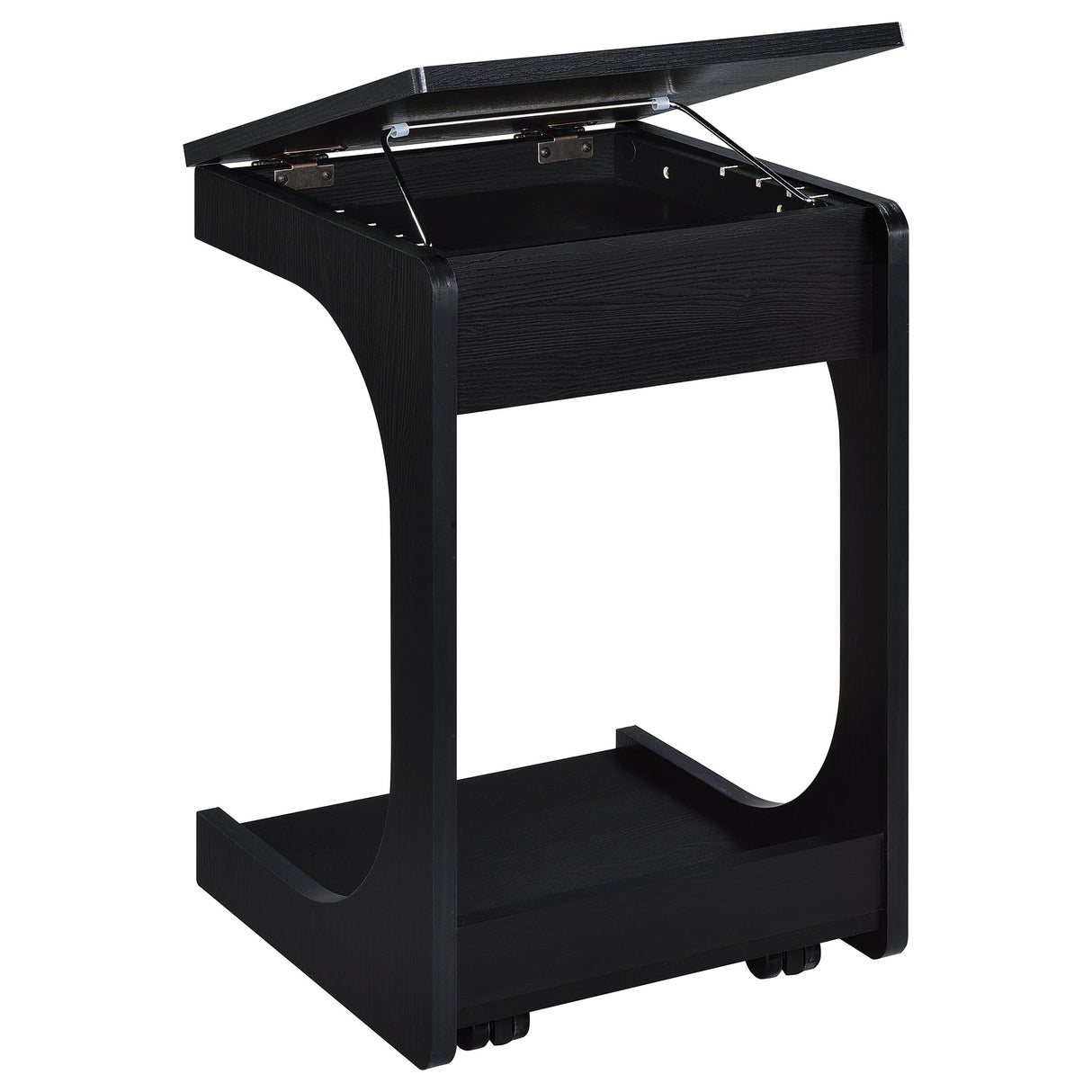 Ralston C-Shaped Lift-Top Side Table with Casters, Black