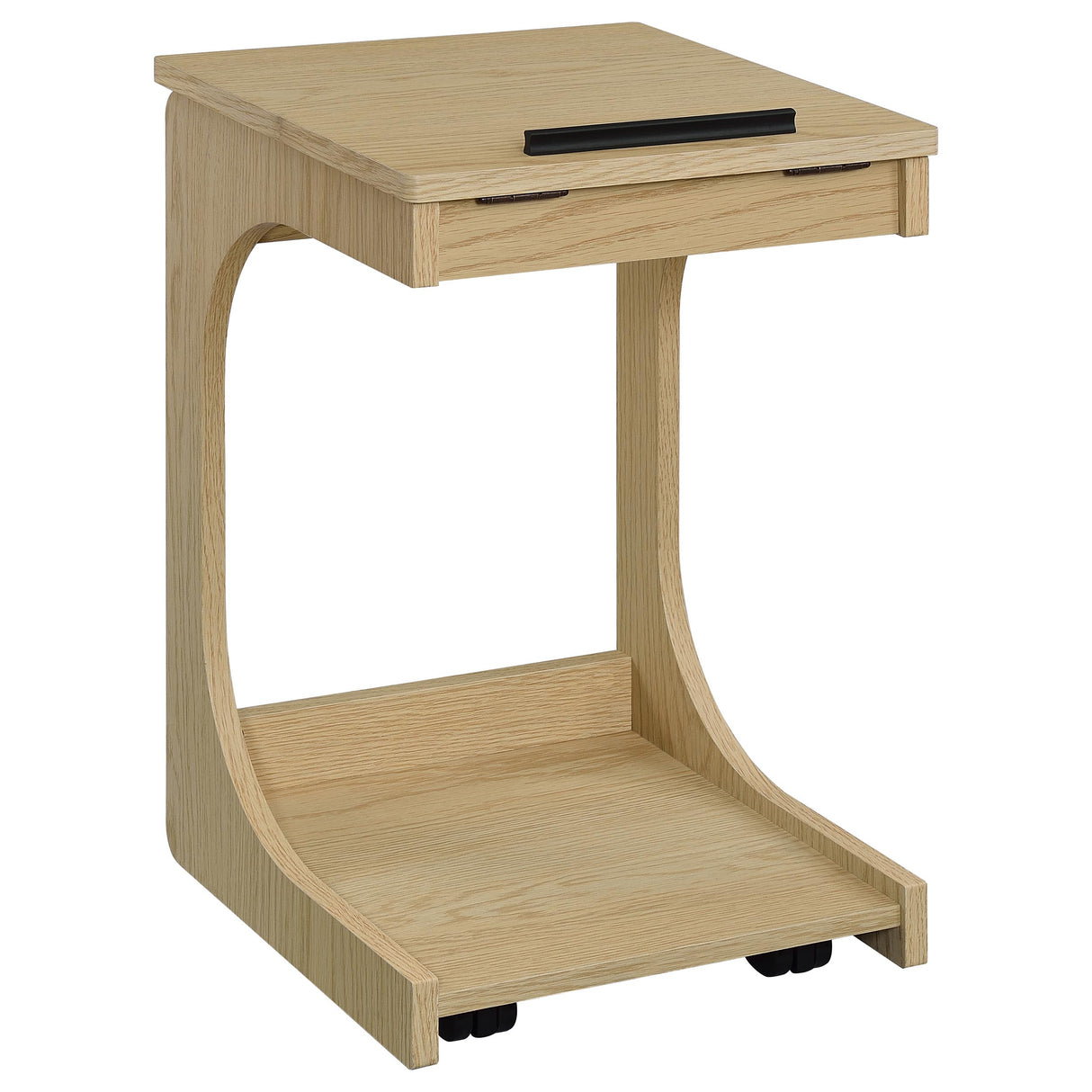 Ralston C-Shaped Lift-Top Sofa Side Table with Casters, Light Oak