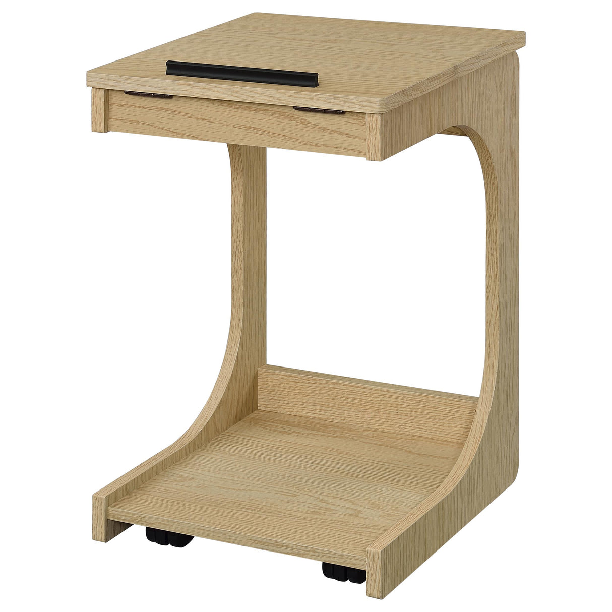 Ralston C-Shaped Lift-Top Sofa Side Table with Casters, Light Oak