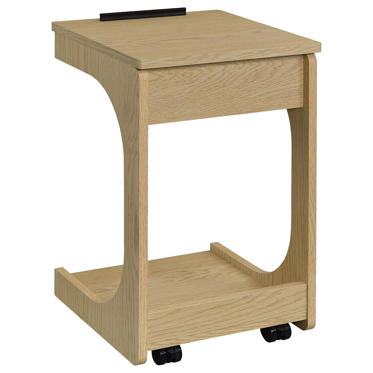 Ralston C-Shaped Lift-Top Sofa Side Table with Casters, Light Oak