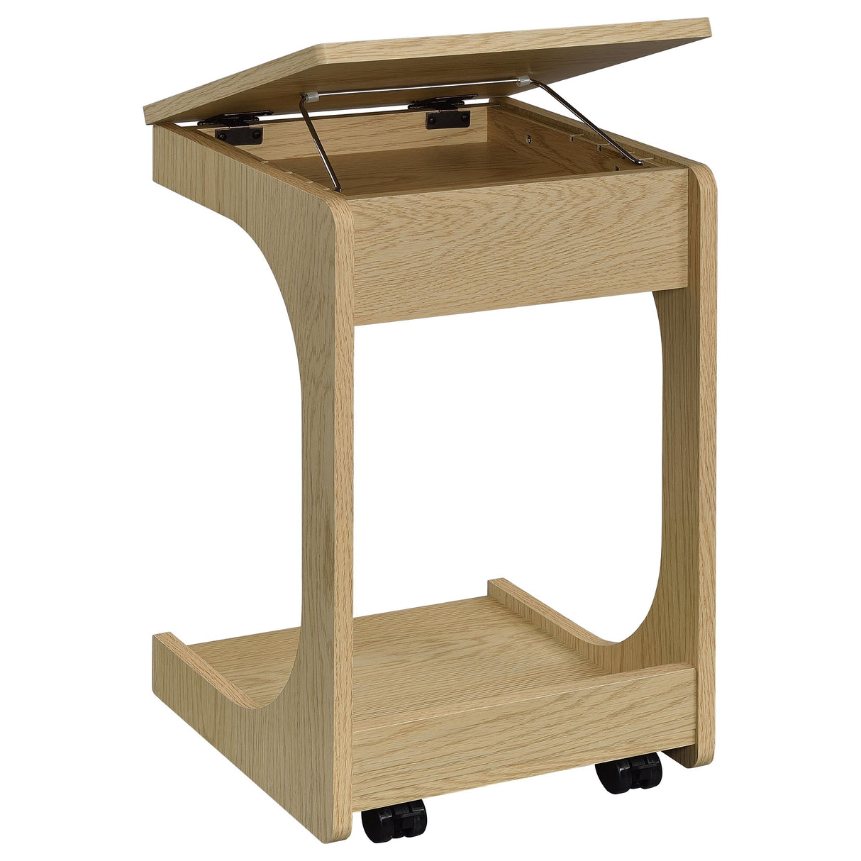 Ralston C-Shaped Lift-Top Sofa Side Table with Casters, Light Oak