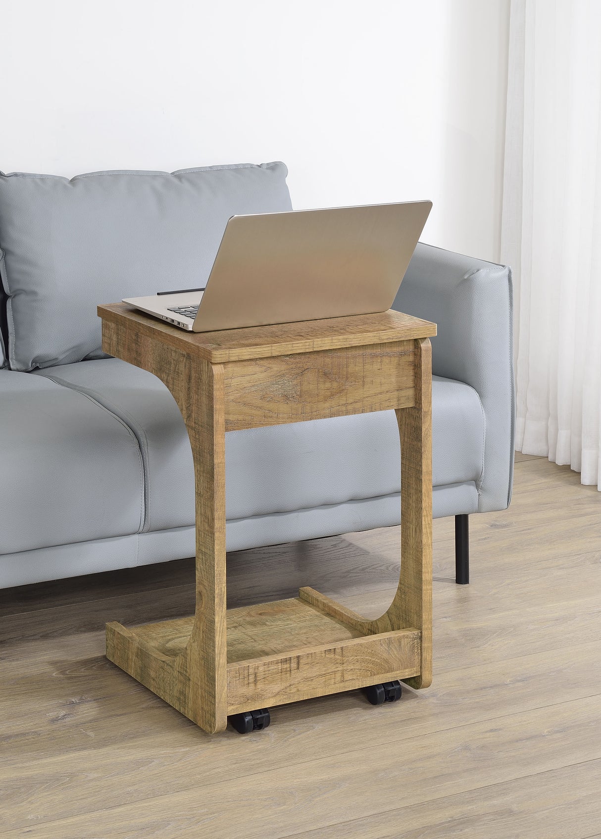 Ralston Mango C-Shaped Lift-Top Sofa Side Table with Casters