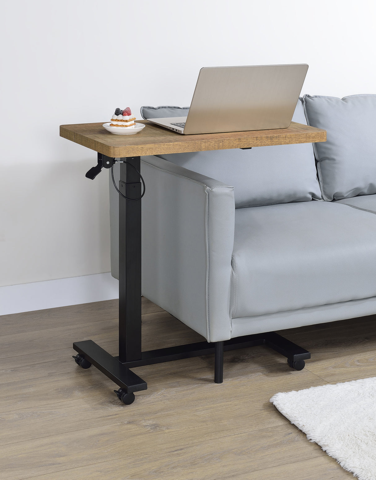 Westpark Pneumatic Adjustable C-Shape Side Table with Casters, Mango