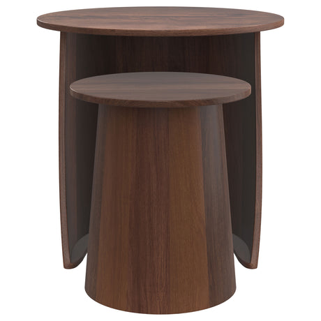 Yency 2-Piece Round Mango Wood Nesting Table Set, Dark Brown