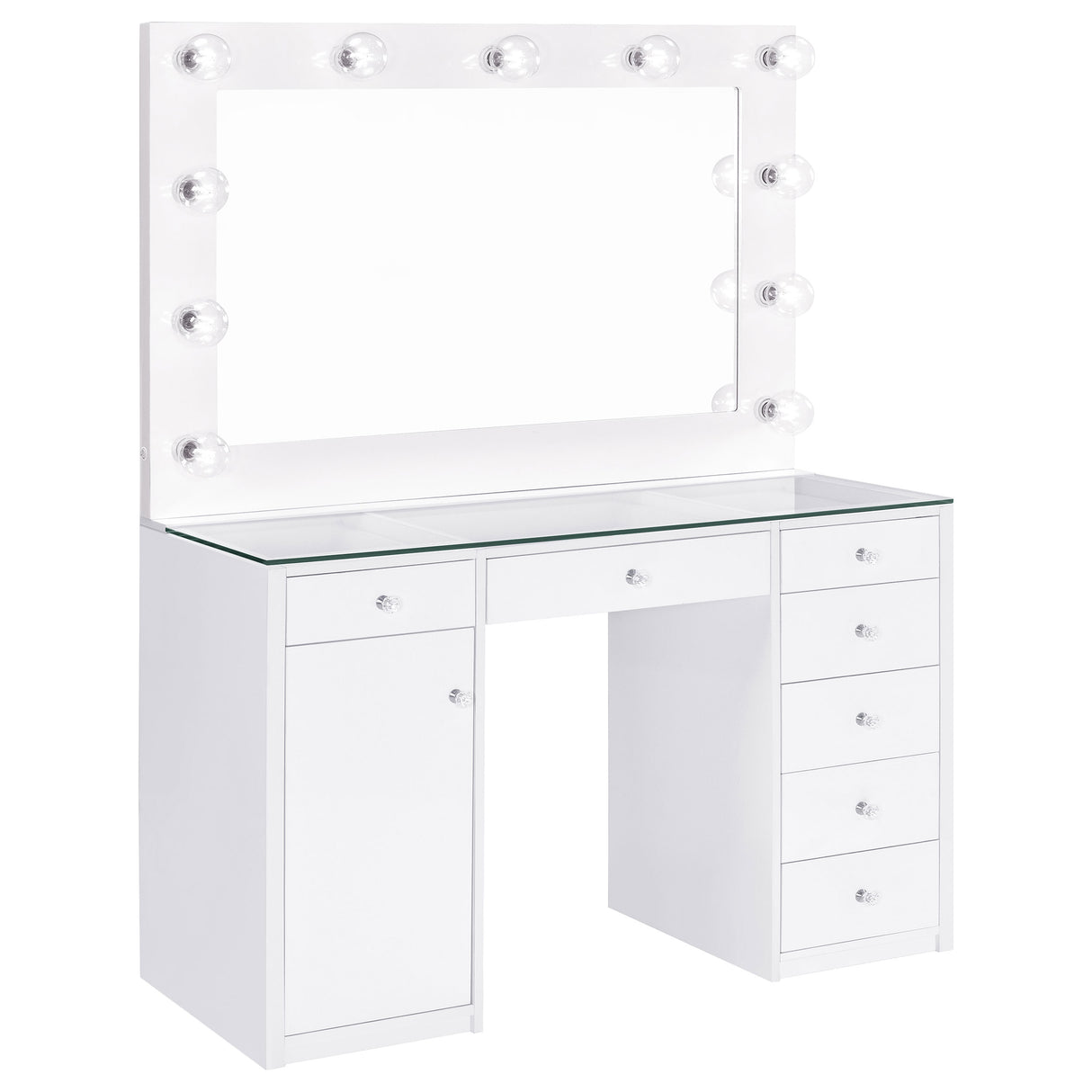 Acena 7-Drawer Vanity Set with Lighted Mirror, White High Gloss
