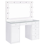 Acena 7-Drawer Vanity Set with Lighted Mirror, White High Gloss