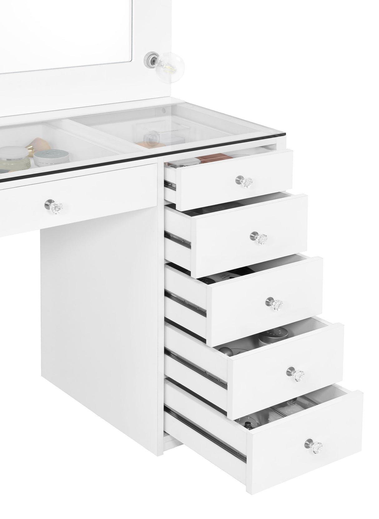 Acena 7-Drawer Vanity Set with Lighted Mirror, White High Gloss