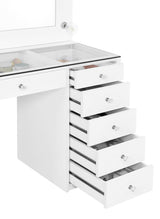 Acena 7-Drawer Vanity Set with Lighted Mirror, White High Gloss