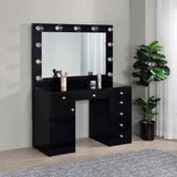 Acena 7-Drawer Vanity Set with Lighting - Black High Gloss