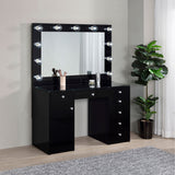 Acena 7-Drawer Vanity Set with Lighting - Black High Gloss