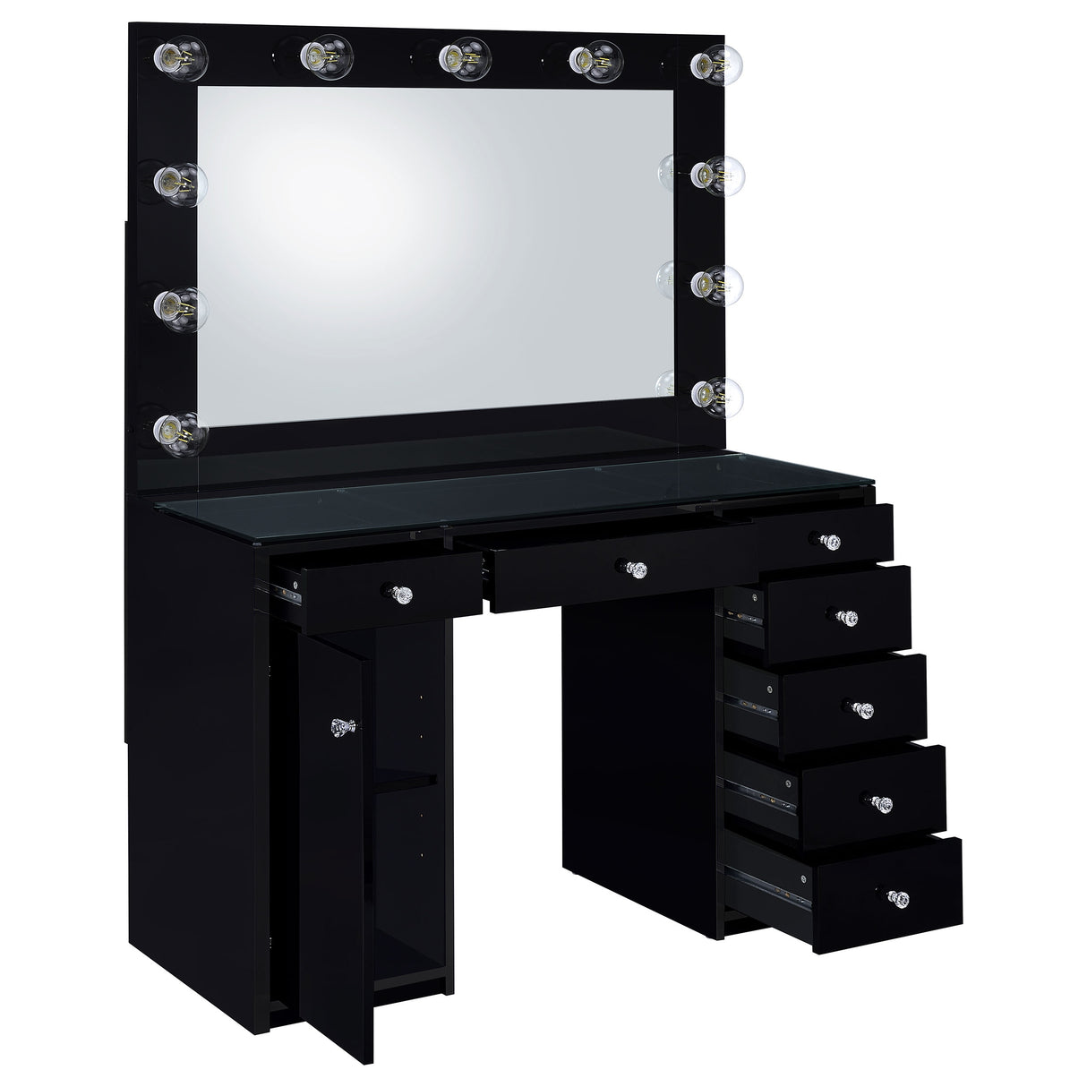 Acena 7-Drawer Vanity Set with Lighting - Black High Gloss