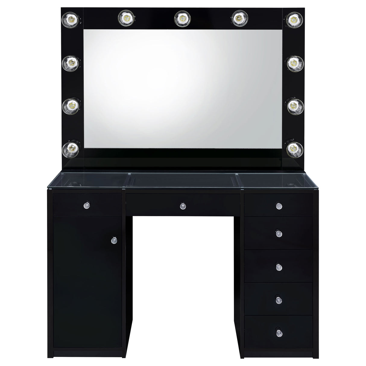 Acena 7-Drawer Vanity Set with Lighting - Black High Gloss
