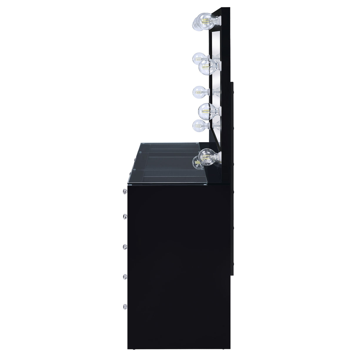 Acena 7-Drawer Vanity Set with Lighting - Black High Gloss